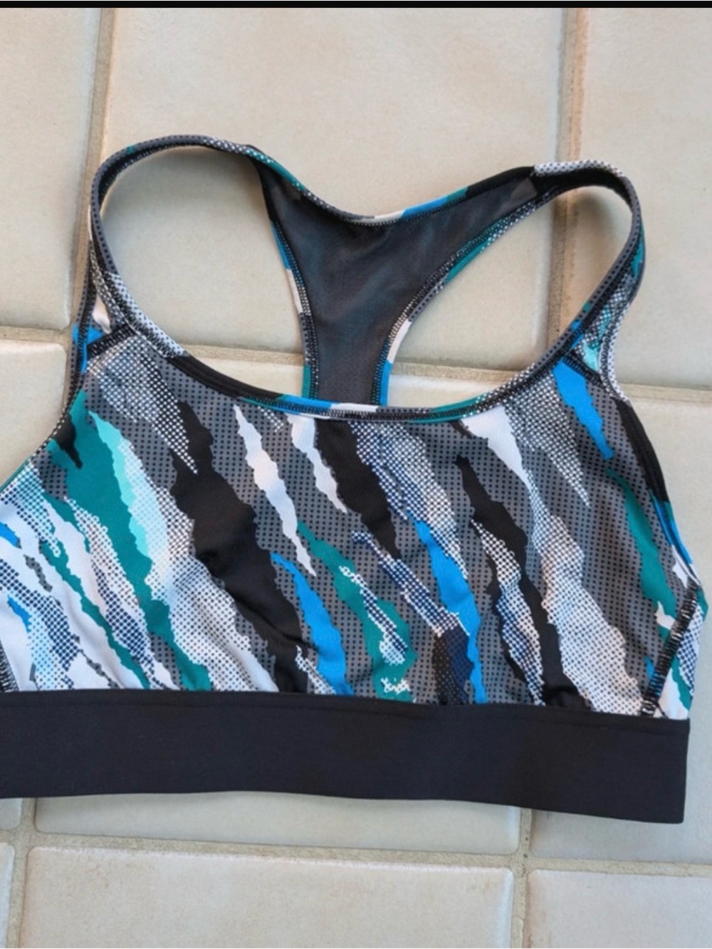 Women’s Racerback Sports Bra in Teal/Blue/Black - Victoria Sport